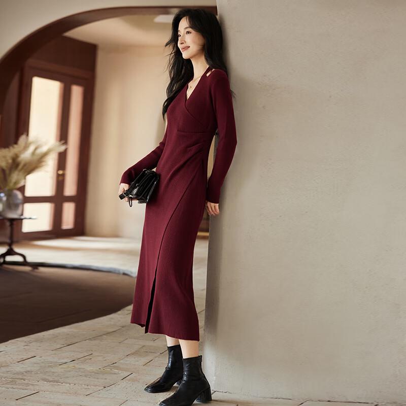 VICTORIA&VERA Women's V-Neck Halter Knit Midi Dress