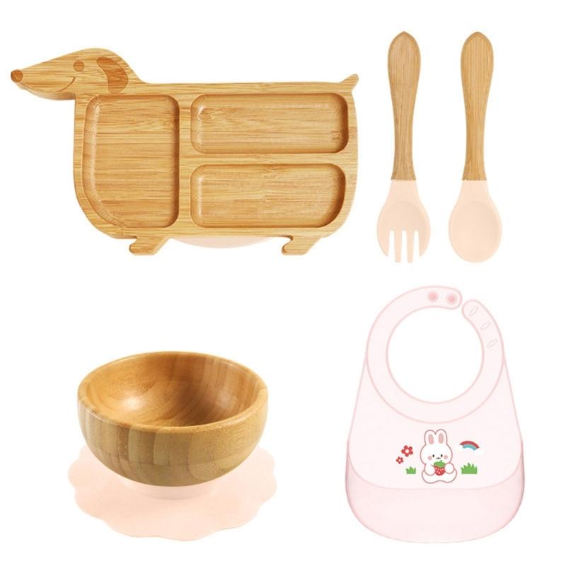 Cartoon Design Baby Fütterteller-Set Kinder Beikostschüssel mit stabilem Saugfuß für frühe Esser