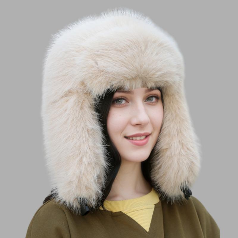 Hairy women's winter imitation leather straw hat thickened plush hat, ear protection, warm hat, windproof and cold-proof hat