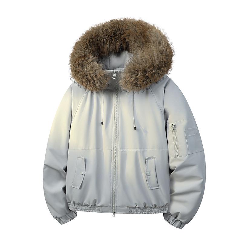 Winter Cotton Hooded Jacket with Removable Fur Collar - Windproof, Warm, and Lightweight for Couples