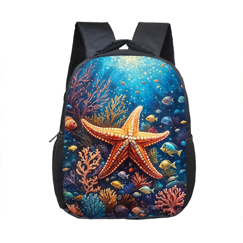 Dolphin / Turtle / Octopus/ Starfish Print Backpack for Children Marine Organism Schoolbags Toddler Kindergarten Daypack Bookbag