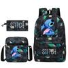 Backpack, Shoulder Bag + Pencil Case, Black Student Schoolbag Three-Piece Set.