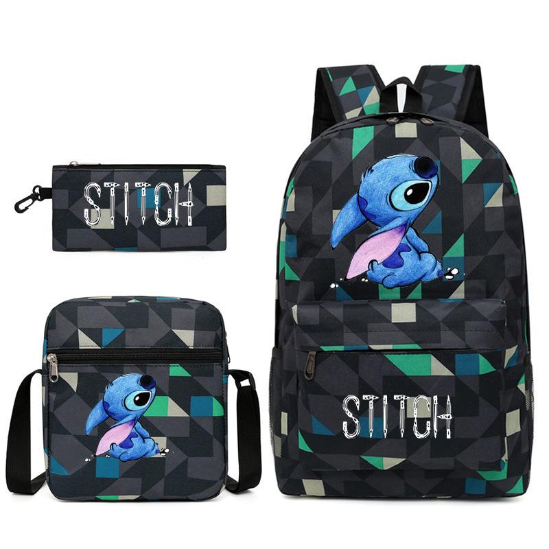 Backpack, Shoulder Bag + Pencil Case, Black Student Schoolbag Three-Piece Set.