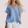 2026 Spring/Summer New Elegant Ruffled V-neck Shirt Fashionable Casual Short Sleeve Top for Women