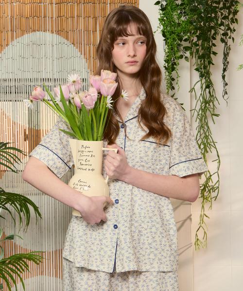 [Pink Zone] Unisex Shade Short Sleeve Collar Pajama Set [Shipped from Korea] 100% Authentic M