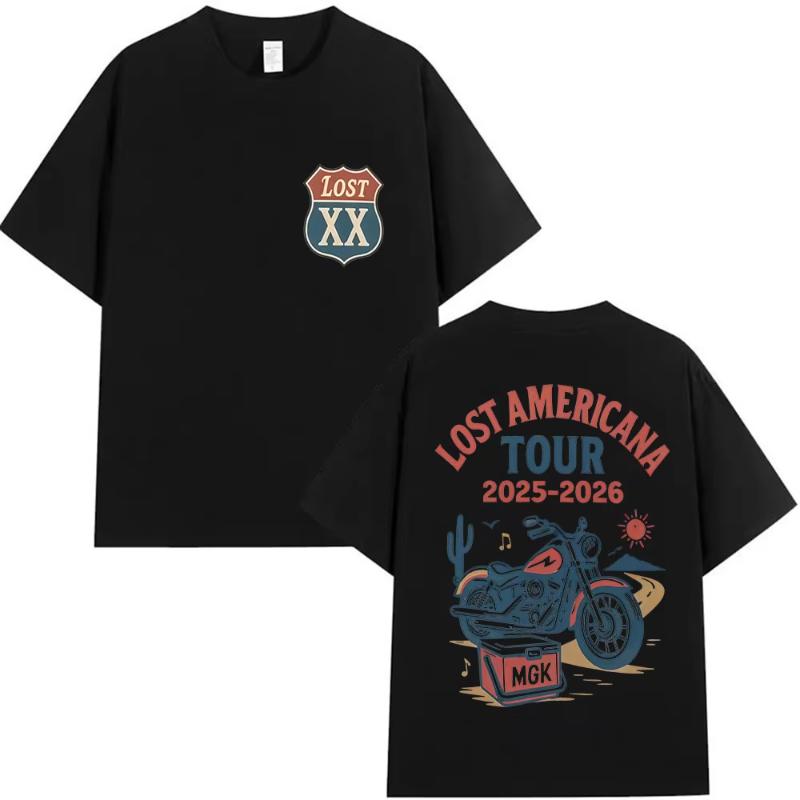 Rapper MGK Lost XX Americana Tour 20252026 Graphic T Shirts Unisex Women Vintage High Quality Oversized Cotton Tshirt Streetwear
