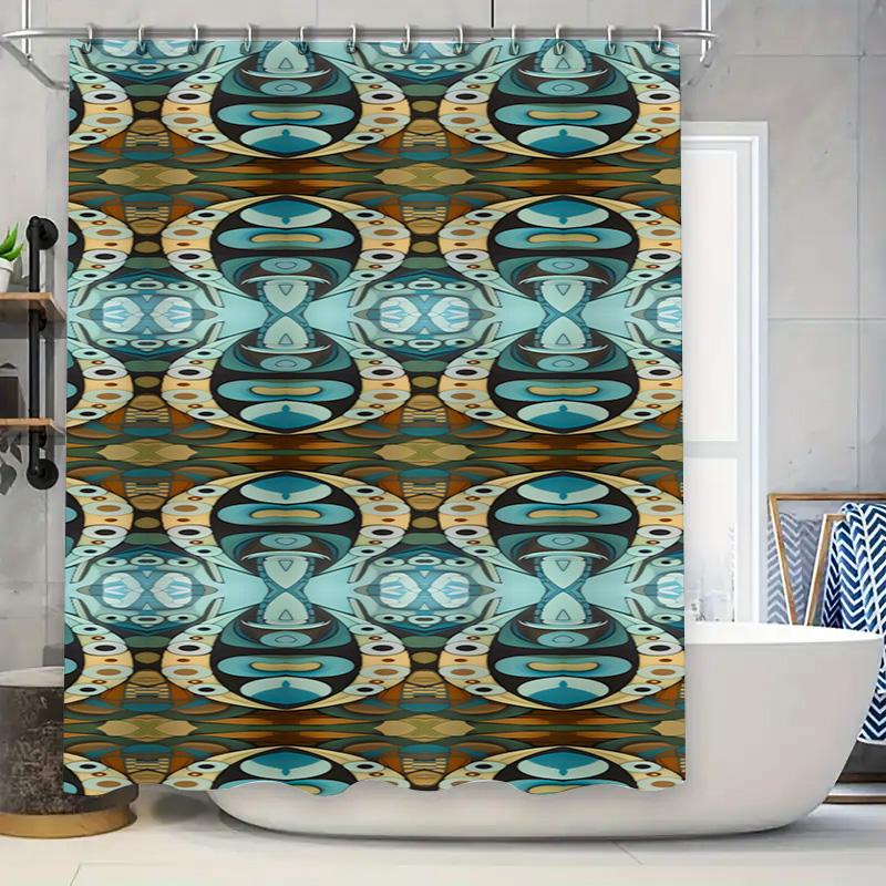 

Blue And Gold Shower Curtain With Geometric Design For Bathroom Decor Polyester Fabric, Water-Resistant Waterproof Bath Mat Set W60H190(CM)-1 Pcs
