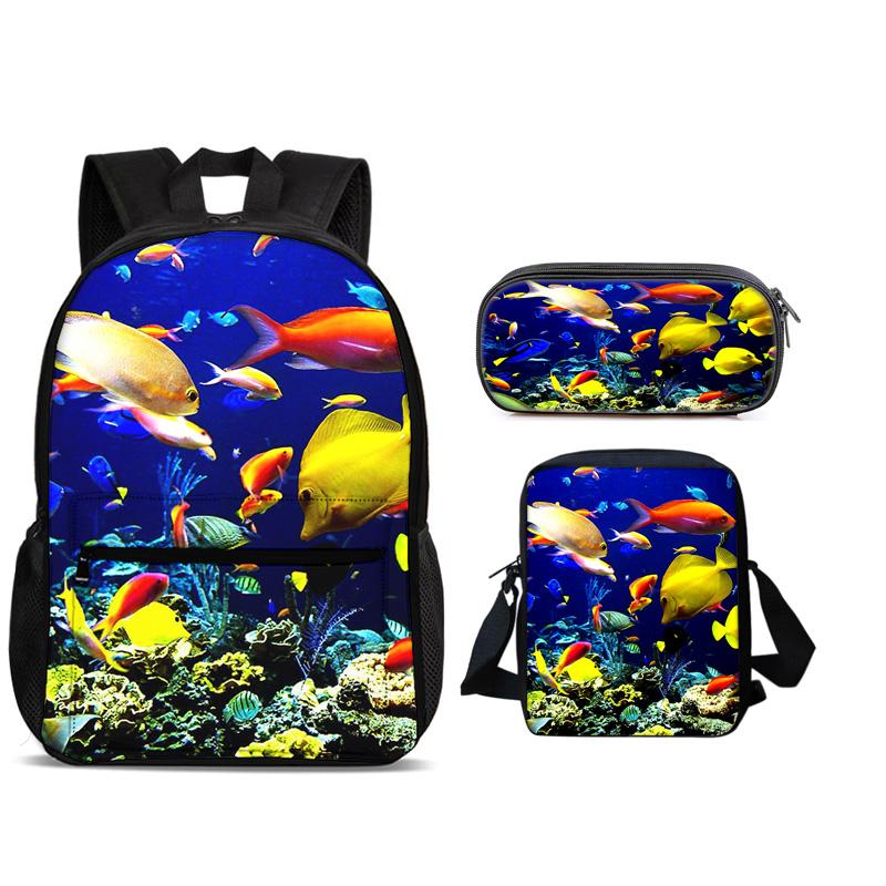 Mondo Subacqueo Zaino Portapenne Borsa a Spalla Set 3pz Versatile Cartone Animato Grande Capacità Ragazzo e Ragazza Scuola Compleanno Miglior Regalo