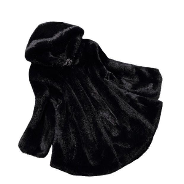 Large size fashion autumn and winter new imitation mink leather imitation fur women's coat medium and long hooded light