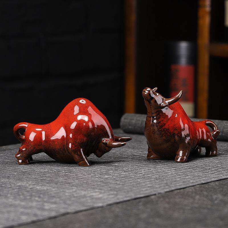 Keramisk Ko Kinesisk Heminredning Kontorsbordsdekoration Telek Tebord Porslins Hantverk Gåva Ko Qi Stigande Tehusdjur