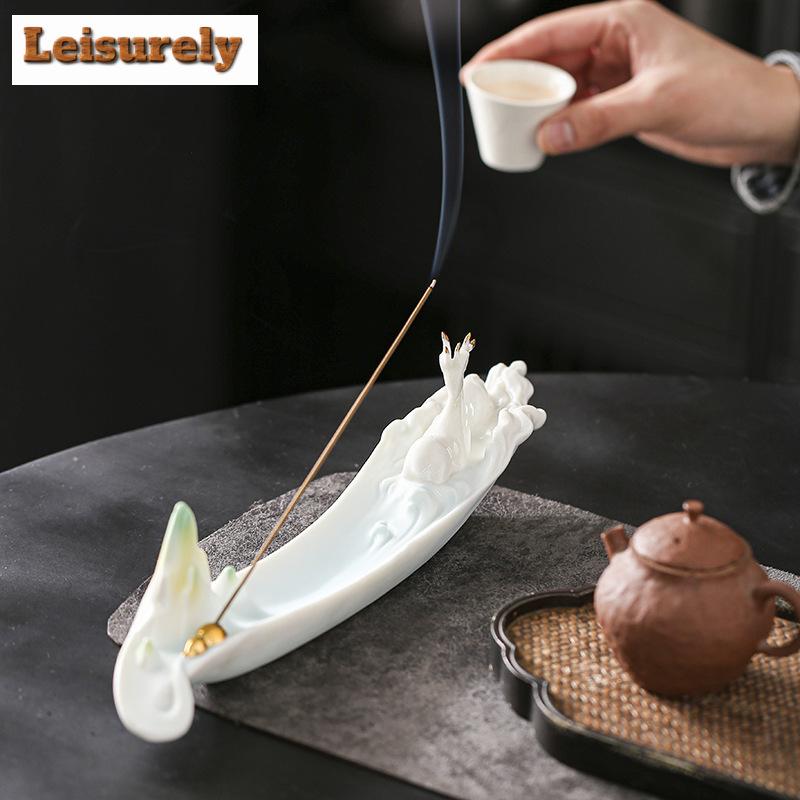 Weißer Porzellan Faden Räucherstäbchenhalter Ästhetischer Hirsch Räucherwasserfall Duftende Aromatische Kerzen Teezeremonie Ornamente