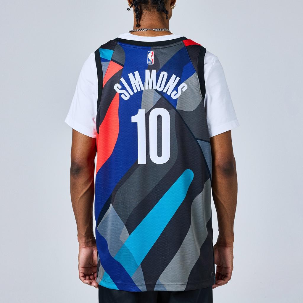 Nike X Kaws Collaboration Letter Number Print Color Block Basketball Jersey City Edition 2023/24 Season Brooklyn Nets Simmons 10 Men jersey DX8487-011