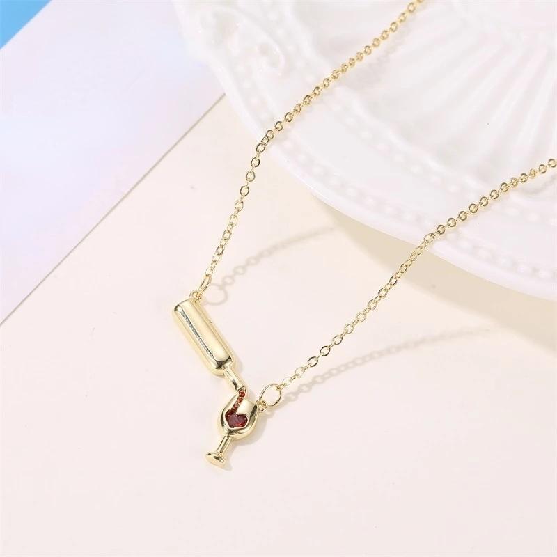 

Кристалл красное сердце бутылка вина ожерелья женские горный хрусталь розовое золото серебряный цвет любовь стеклянный кулон очаровательные ювелирные изделия цепочка на ключицу Gold-color