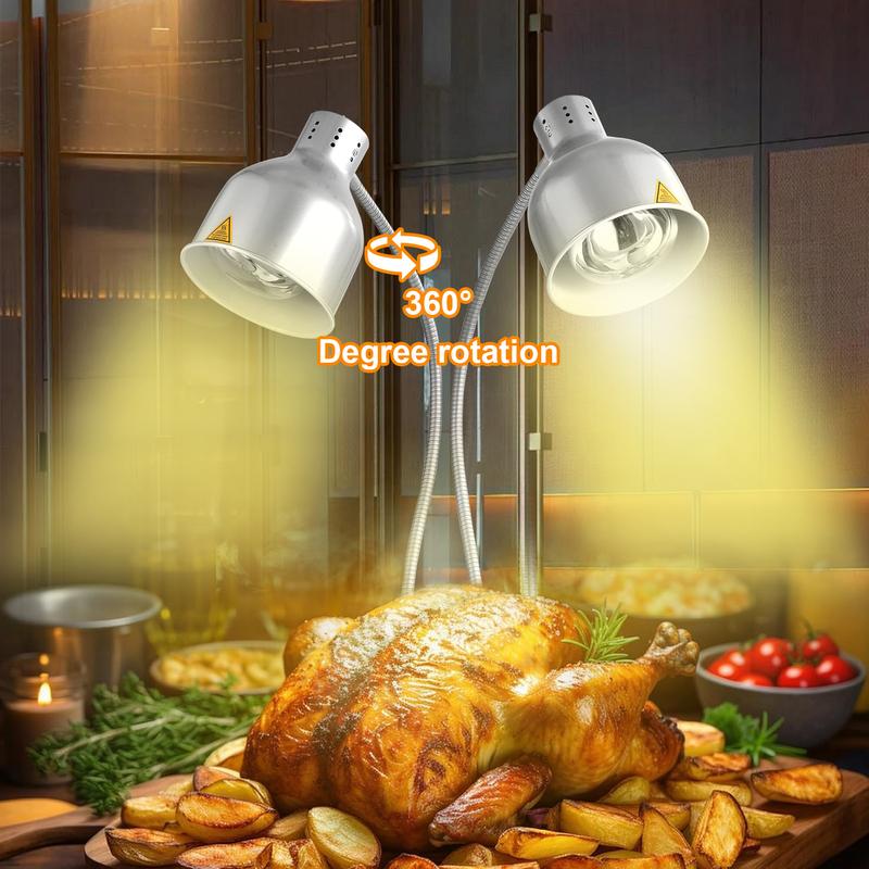 Food Heat Lamp Portable 2-Head Food Warmer Light Freestanding Commercial Electric Catering Food Warmers for Kitchen Restaurant