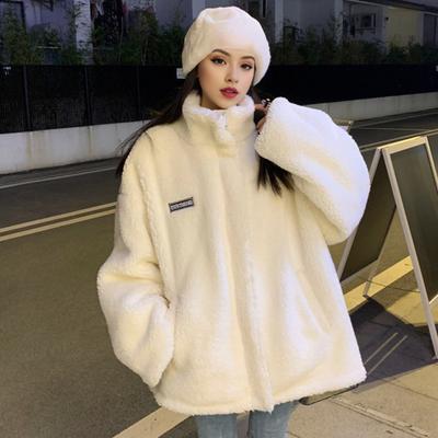 Women Winter Coat Thick Fleece Stand Collar Neck Protection Zip-up Cardigan Long Sleeves Cold-proof