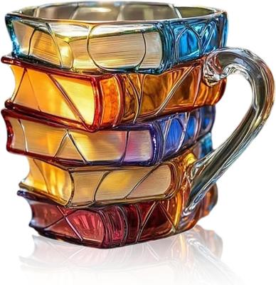 Painted Book Mug Novelty Coffee Mugs, 3D Handcrafted Painted Book Mug,Novelty Stained Glass Stacked Books Coffee Cup, for Readers Literature Lovers