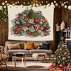 Christmas Tree Ornament Wall Tapestry White Background Red Gold Ball Star Hanging Decoration Aesthetic Holiday Home Decor