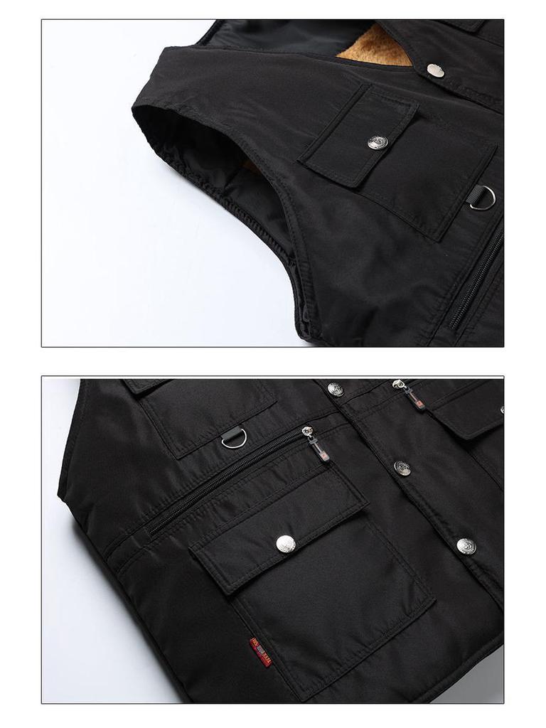 Men's Autumn/Winter Warm Velvet-Lined Waterproof Fisherman Vest, Classic Style, Multi-pocket, Comfortable & Breathable for Middle-aged & Elderly