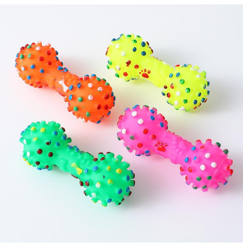 

Dog Squeaky Chew Toy - Dumbbell Shape with Small Spikes, Rubber Pet Toy for Teething, Teeth Cleaning & Tartar Reduction,