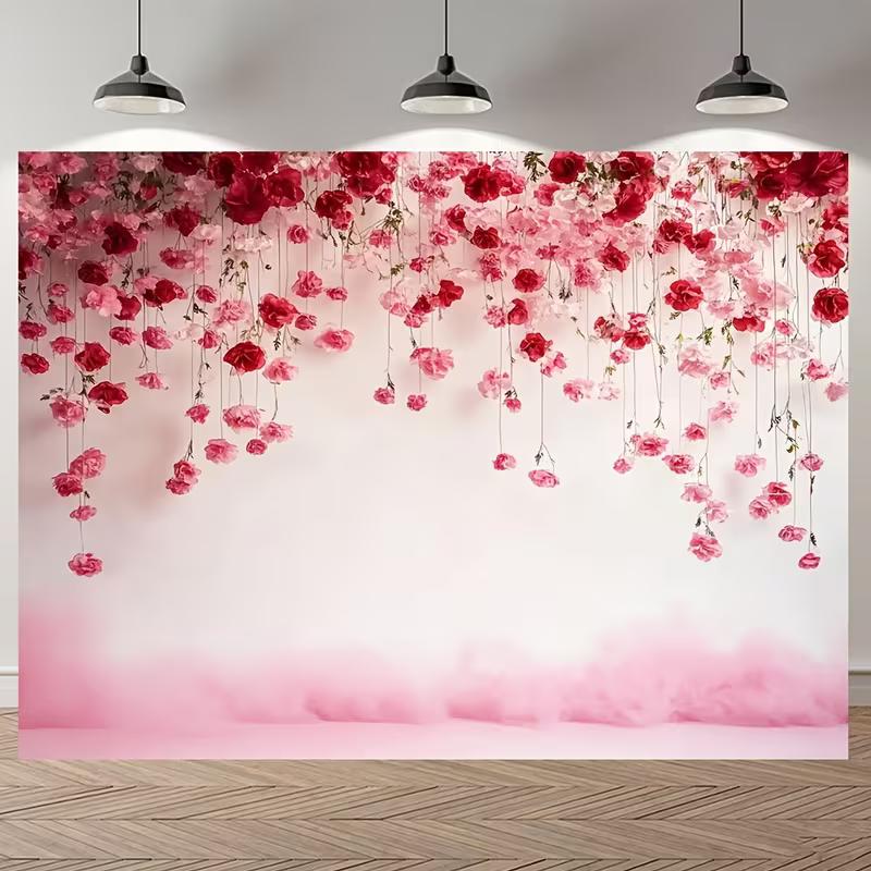 2D Hanging Pink and Red Rose Floral Backdrop Photography Banner