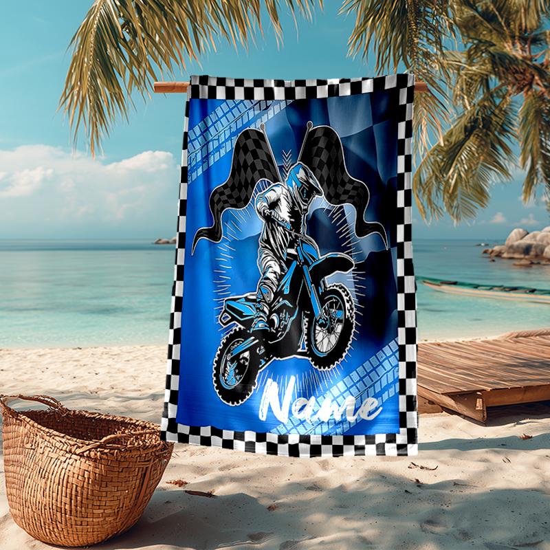 Serviette de plage ultra-douce personnalisée avec thème motos tout-terrain, Idéale pour la piscine - Camping, Plongée - Essentiel de voyage parfait, Serviette de plage vibrante.