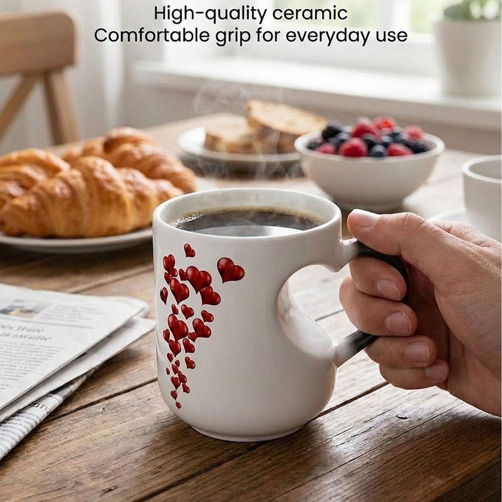 Ceramic Material Heart-Shaped Mug Red Hearts Pattern Thermochromic Mug Magic Ceramic Cup Home Use