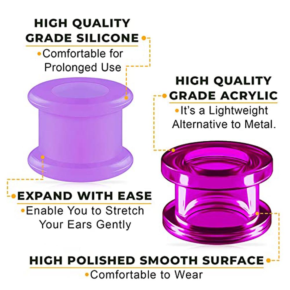 Silicone Double Flared Saddle Piercing Jewelry Stretched Ear Plugs Earring Lobe Acrylic External Flesh Tunnel Purple