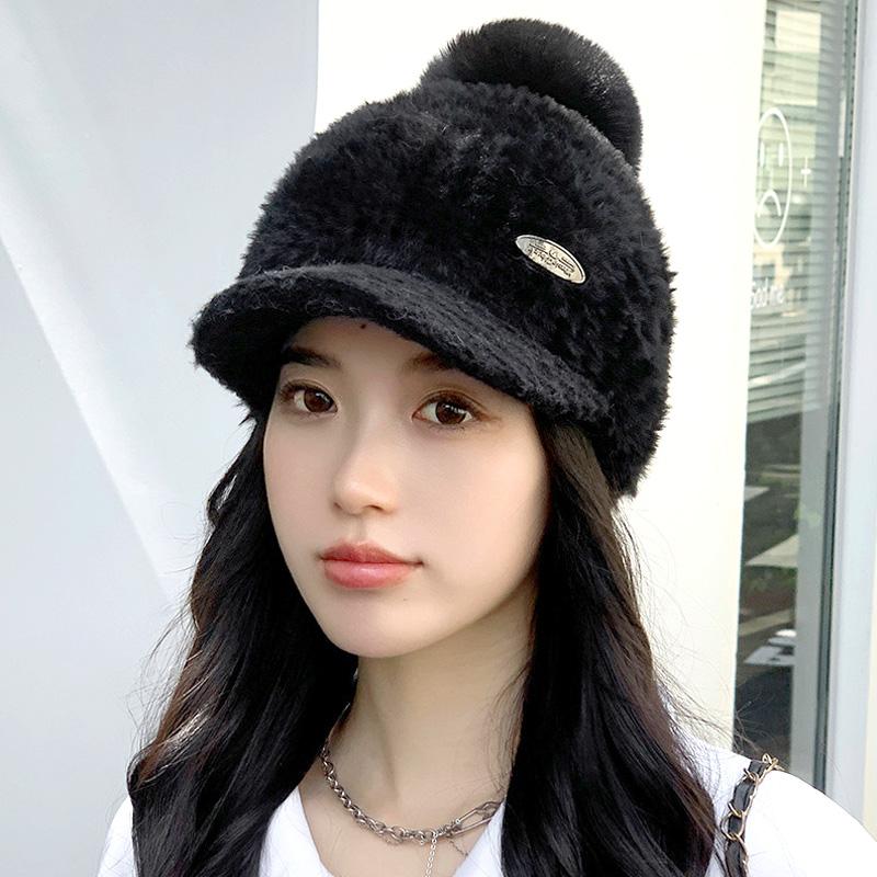 

Женские зимние вязаные шапки, бейсбольная кепка, однотонная, теплая, плюшевая, утолщенная, повседневная, для езды на велосипеде