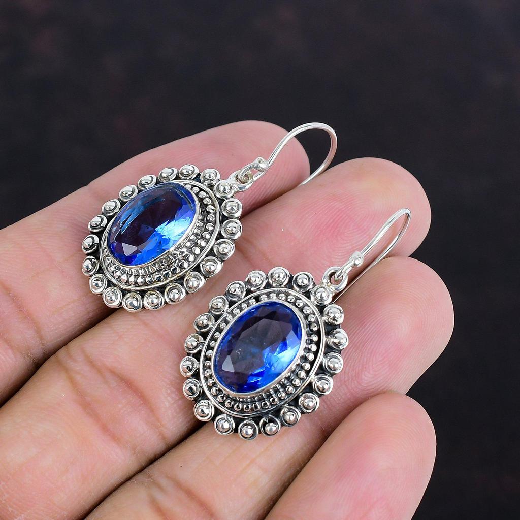 Faceted Tanzanite Quartz Earrings 925 Sterling Silver Earrings Handmade Original Gemstone Jewelry Wonderful Vintage Earring Engagement Gifts