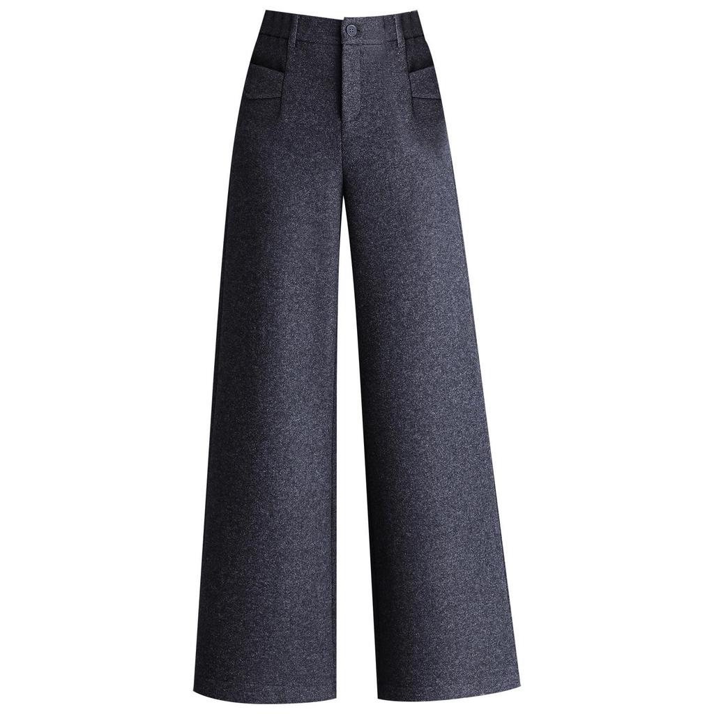 High-Waisted Woolen Wide-Leg Pants with Fleece Lining - Versatile & Fashionable Winter 2025 Style