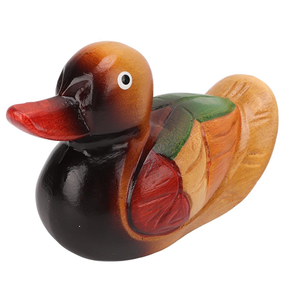 2pcs Color Lasting Wooden Duck Statues Hand Carved Hand Painted Duck Figurine Home Decor
