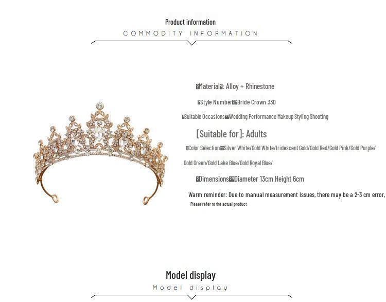 European & Asian Alloy Bridal Crown Rhinestone Headband Wedding Headdress