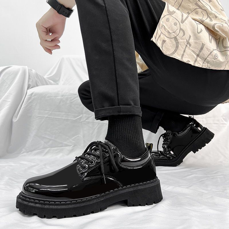 Black Round Toe Thick Sole Lace-up Men's Leather Brogue Shoes High Quality Fashion Elegant Footwear Offer Retro Male Casual Shoe