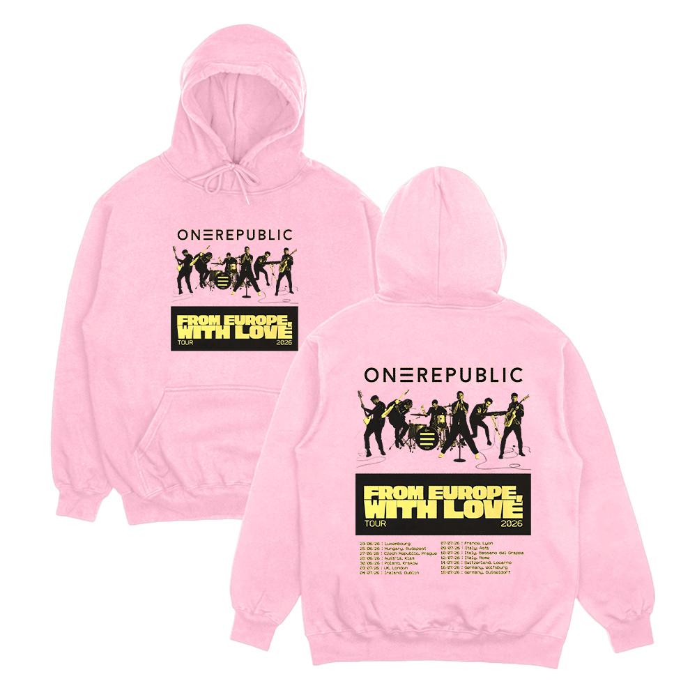 

OneRepublic From Europe with Love Tour 2026 Hoodies Unisex High Street Sweatshirts Punk Pullovers Fashion Personality Streetwear M рожевий