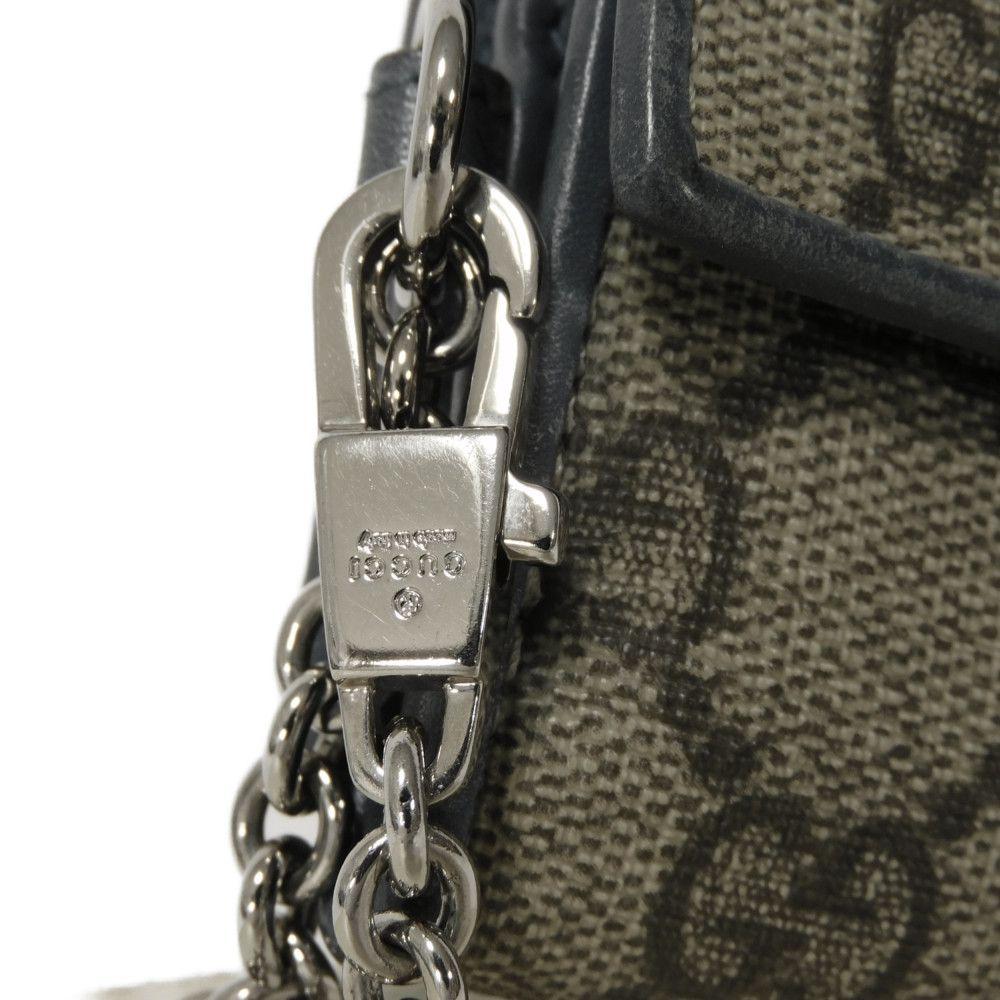 Used GG Supreme Mini Wallet 256442 7942 with Key Ring Chain, Blue Gray, 9539. Double G Beige Unisex from Japan AUTHENTIC
