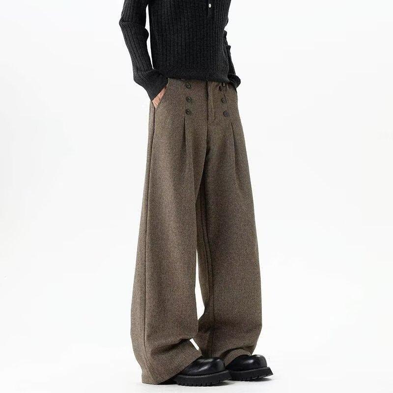 Old Qian Feng Double-breasted Pleated Casual Pants Men's and Women's Winter A-shaped Silhouette Suit Pants Drape Loose Wide-leg Trousers