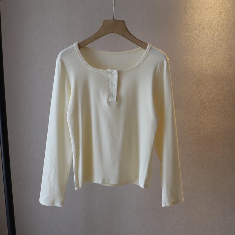 

Универсальная женская футболка с длинным рукавом однотонной расцветки в корейском стиле, весна 2025 года, с маленькой пряжкой - Новинки One Size абрикосовый