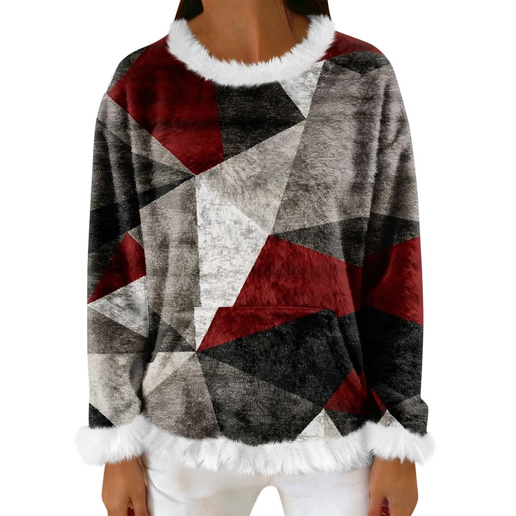 Women's Casual Fleece Sweatshirt  Long-Sleeve Round  Neck Casual Comfortable Loose-Fit Lightweight Women's Flannel Sweatshirt