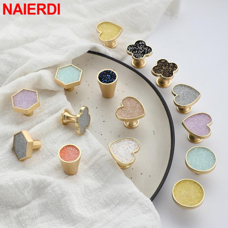 NAIERDI Heart Diamonds Cabinet Handles Zinc Alloy Lucky Clover Furniture Handles Drawer Knob Kitchen Wardrobes Dresser Knob