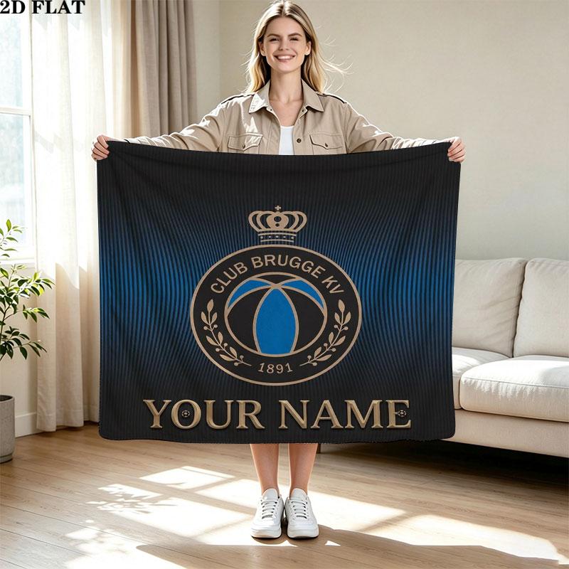 1PC Club Brugge KV Custom Name Patterned Flannel Blanket Suitable For All Seasons for Home Decor Warmth and Comfort Gifts Holiday Present