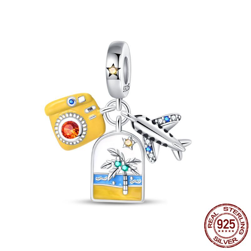 Luggage Airplane Passport Three-Piece Setcopper Charms Fitoriginal Bracelet Jewelry Making For Women Gift