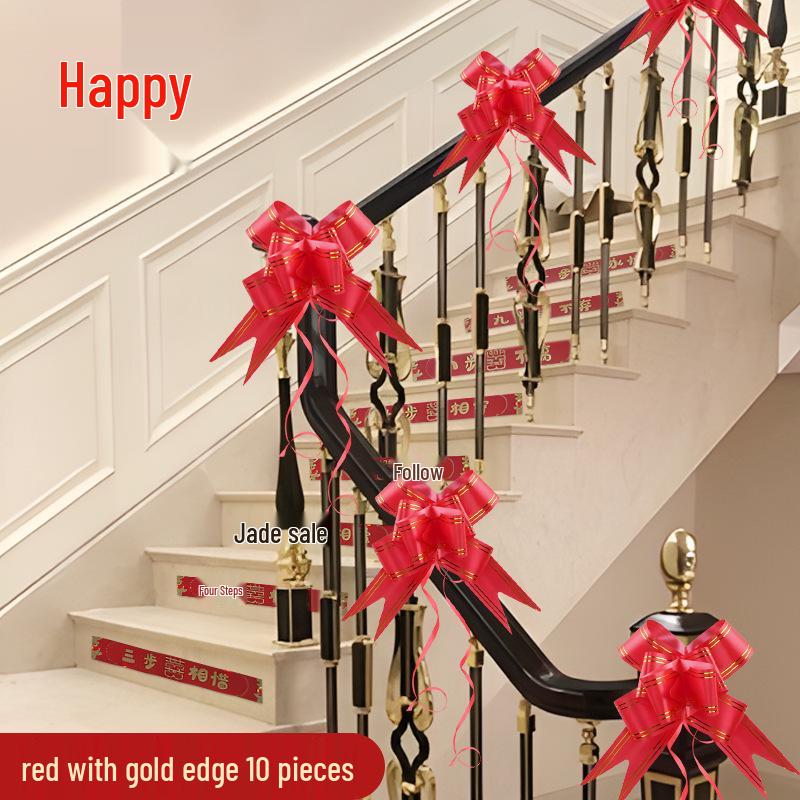 Wedding Decor: Stair Handrails, Floral Arrangements, Ribbons, and Honeymoon Room Accessories