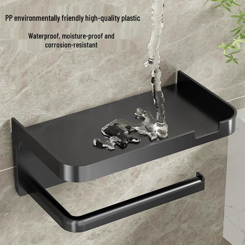 Wall-Mounted Punch-Free Bathroom Tissue and Washbasin Shelf.