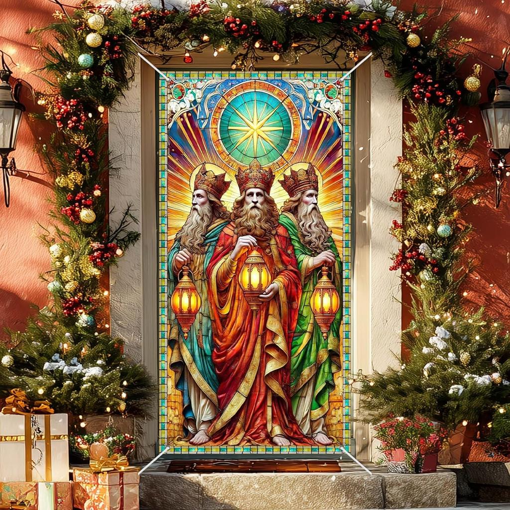 Feliz Dia De Reyes Door Cover 35x71 Inch Three Kings Day Porch Banner Epiphany Decorations Wise Men Celebration Backdrop for Home Office For Girls or