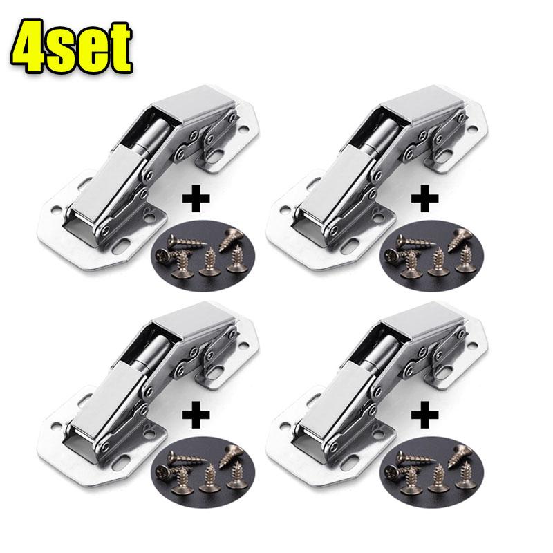 2/10PCS 90 Degree Steel Cabinet Hinges No-Drilling Buffer Hinge Kitchen Cabinet Cupboard Hinges DIY Furniture Hardware Tools