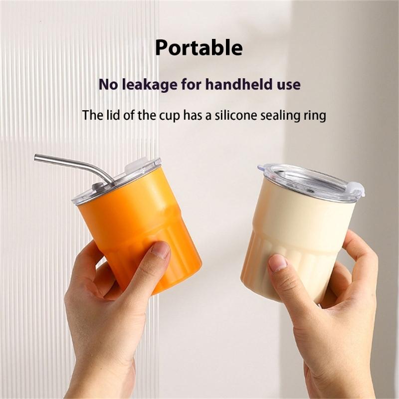 2pcs 304 Stainless Steel Cups Stackable Metal Cold Water Glasses Double Walled Drinking Cup with Straw and Lid