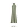 Kaslead New Arrival Women's Clothing Fashion Style Fashion Hanging Collar Silk Satin Texture Midi Skirt Dress 8372103