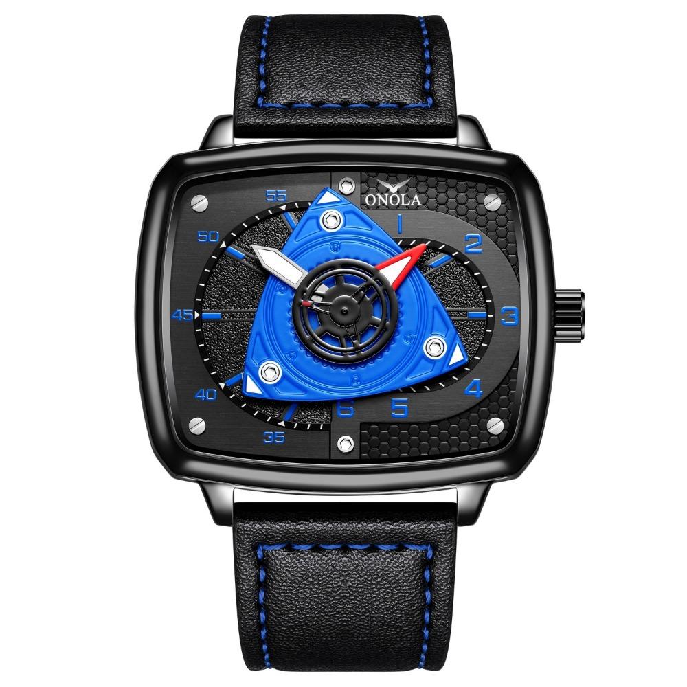 Herren Tonneau Quarz Armbanduhr Lederarmband Wasserdicht Mode Sport Herrenuhr