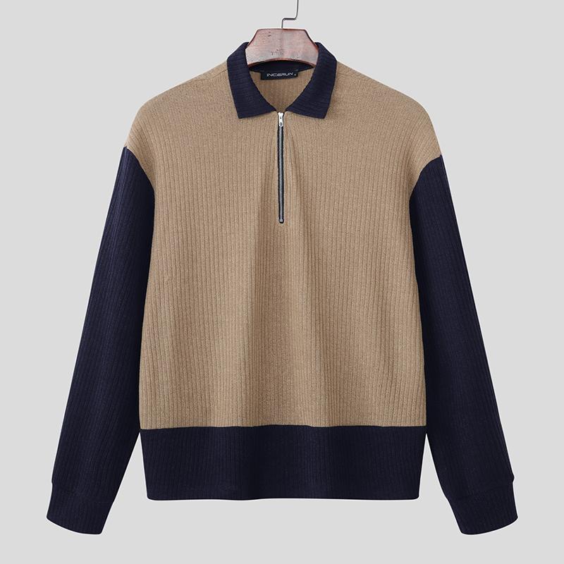 

INCERUN Мужские пуловеры с лацканами, длинными рукавами, стежковым узором и рубчатой вязкой 2XL коричневый