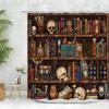 Vintage Library Shower Curtain Skull Candles Old Books Bookshelf Cat Plant Cartoon Home Polyester Fabric Bathroom Decor Curtains